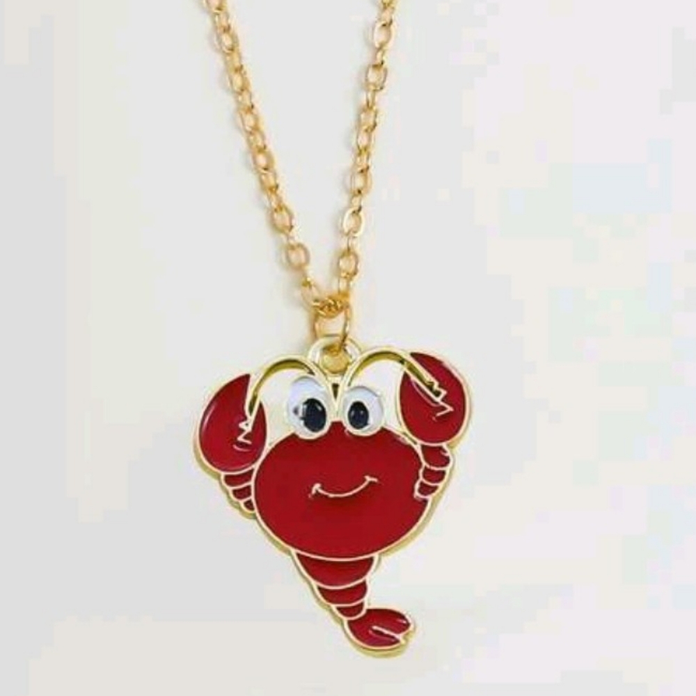 Gold Tone Lobster Charm Necklace